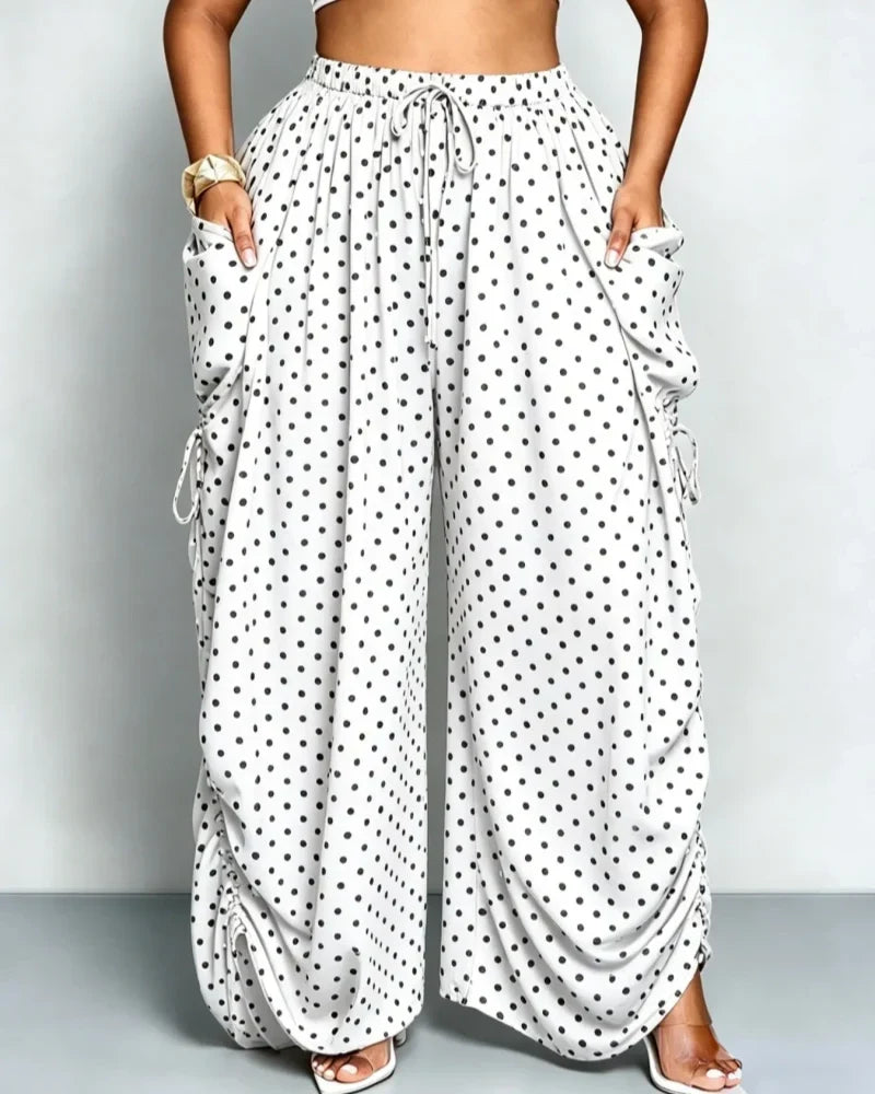 Women's Casual Loose-Fit Wide-Leg Pants, All-Season Woven Fabric, Daily Commute