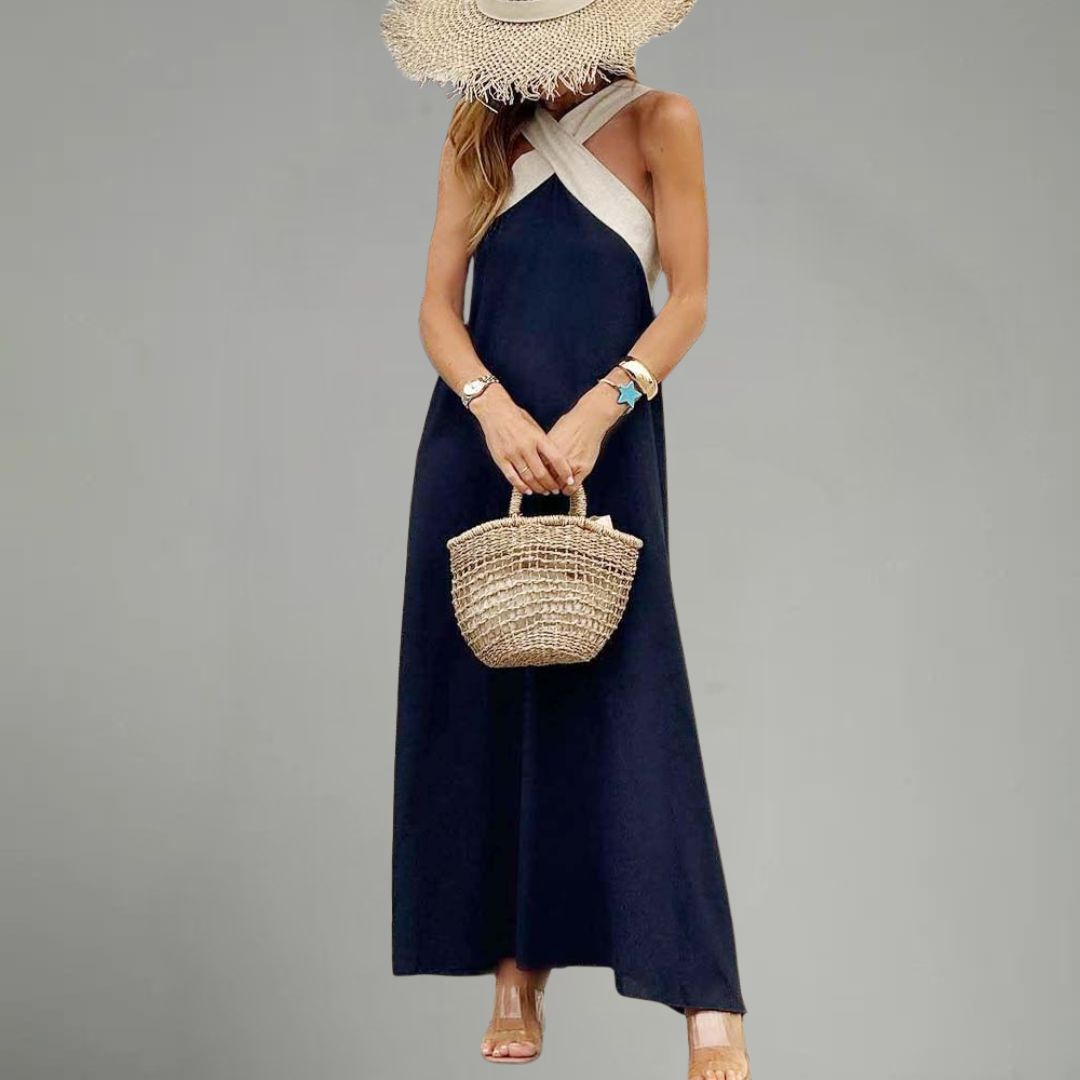 Sienna | Elegant öppen ryggklänning med stilfull korsad urringning