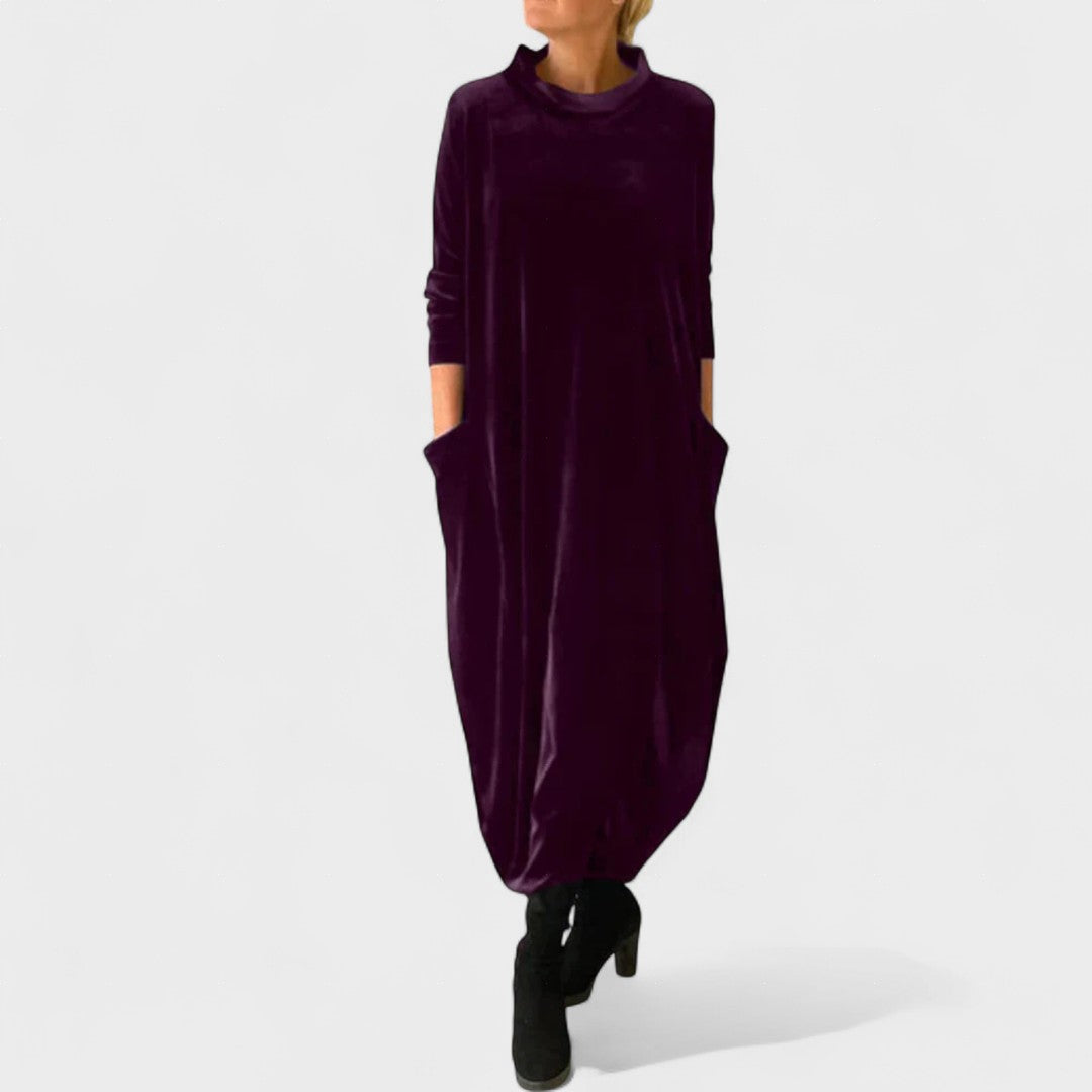 Saskia | Elegant sammetsklänning med fickor