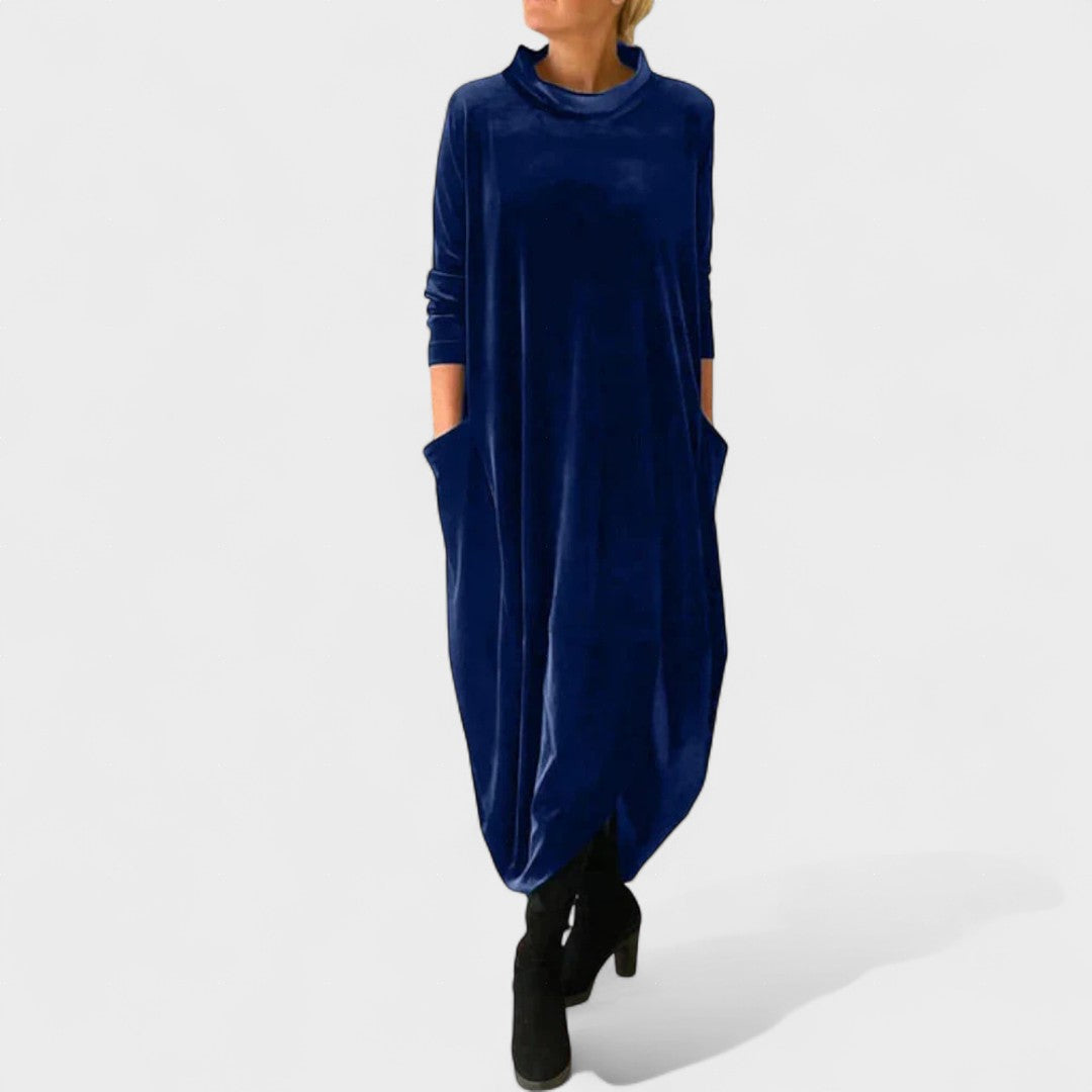 Saskia | Elegant sammetsklänning med fickor