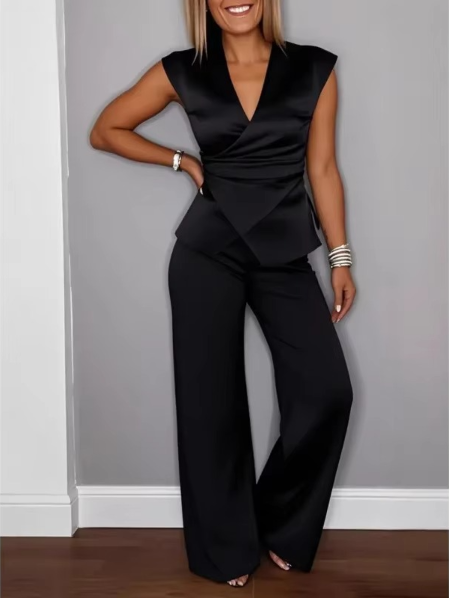Olivia | Elegant damset: V-ringad topp och byxor