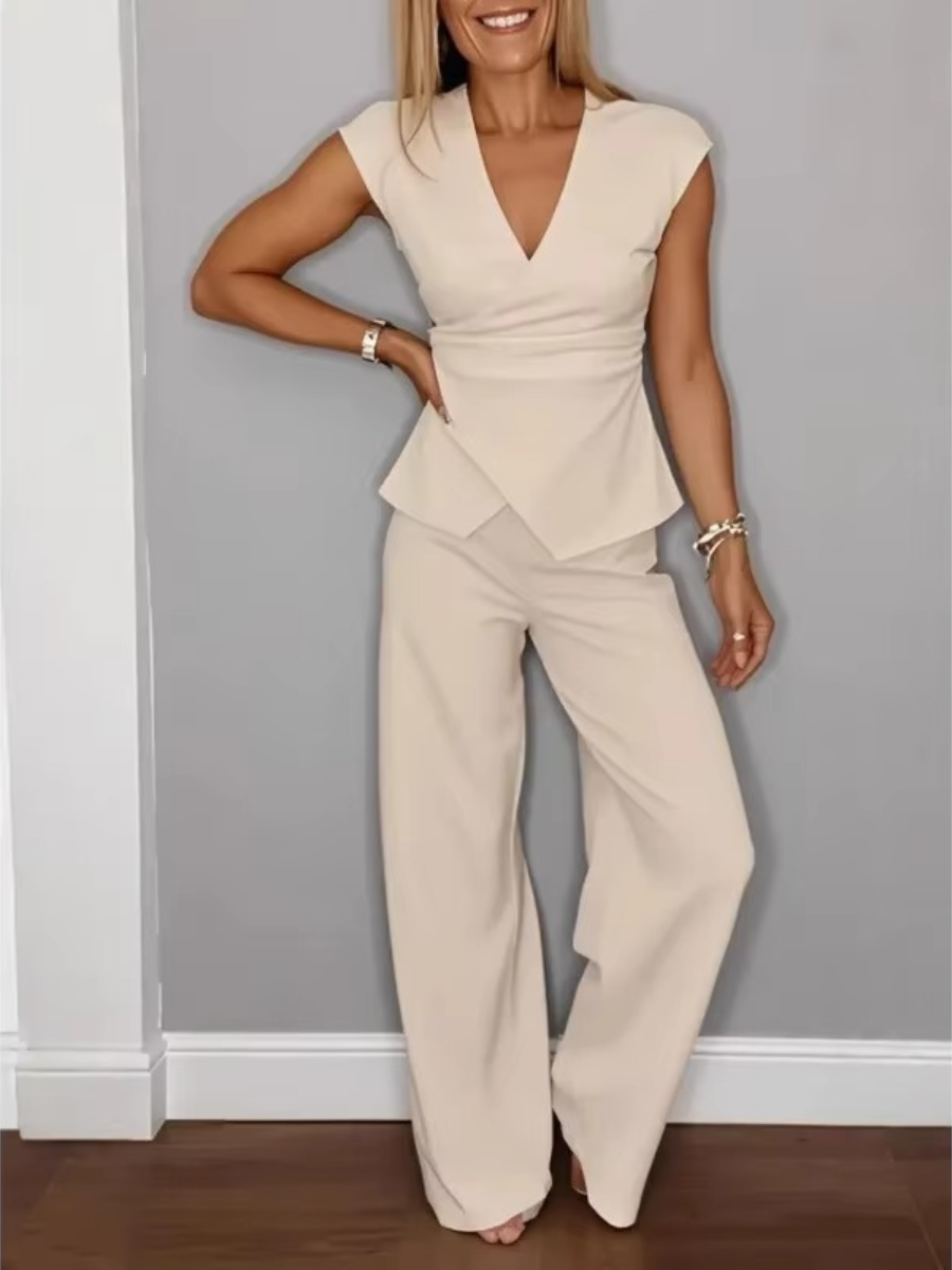 Olivia | Elegant damset: V-ringad topp och byxor
