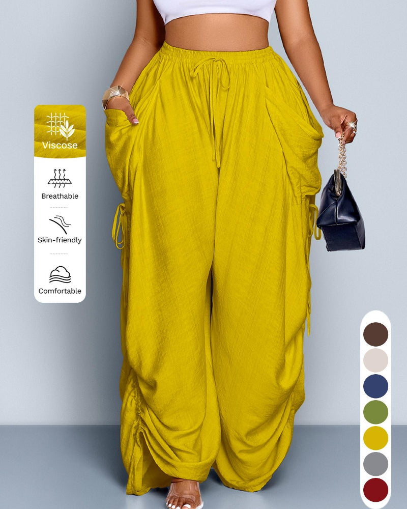 Women's Casual Loose-Fit Wide-Leg Pants, All-Season Woven Fabric, Daily Commute