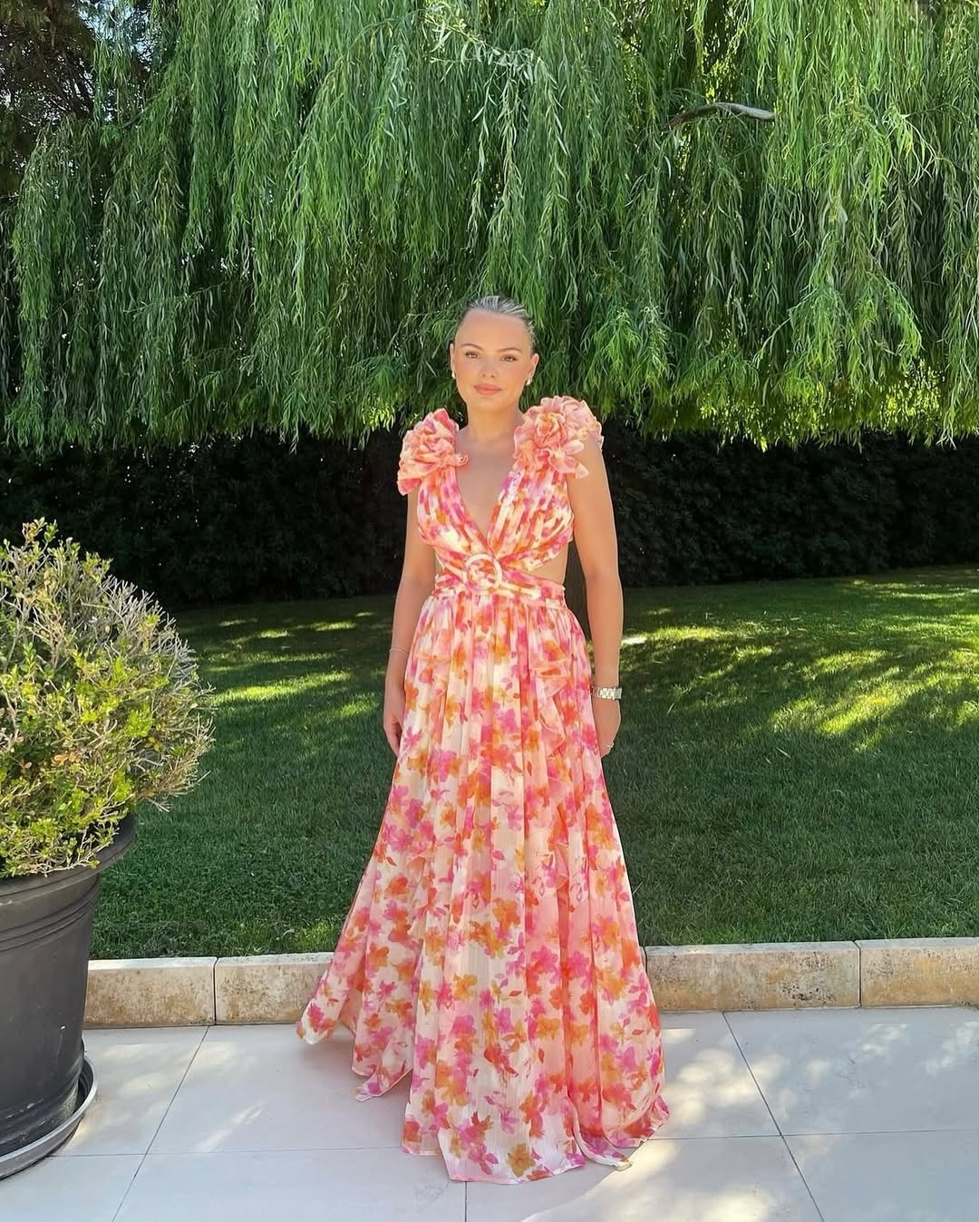 Maeve | Damklänning med blommönster, ärmlös, med utskurna partier, maxiklänning, bröllopsgästklänning