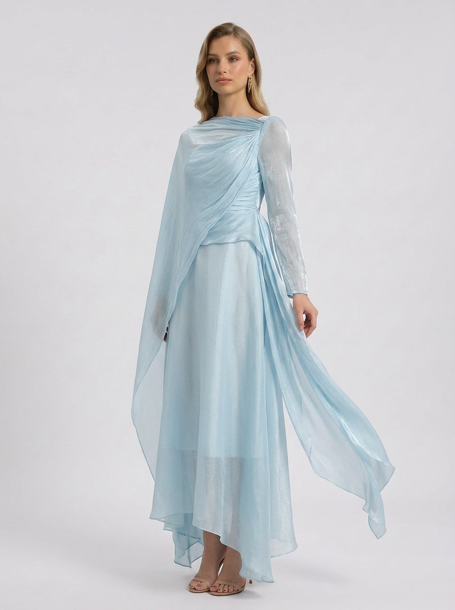 Madelyn | Dam Draperad Långärmad Maxi Bröllopsgästklänning