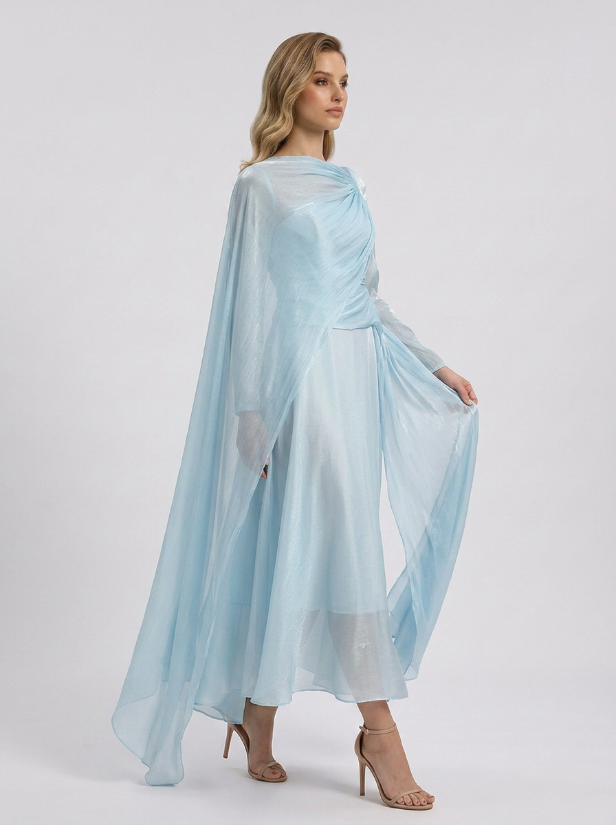 Madelyn | Dam Draperad Långärmad Maxi Bröllopsgästklänning