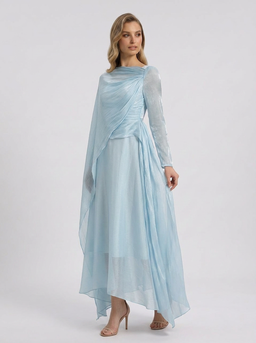 Madelyn | Dam Draperad Långärmad Maxi Bröllopsgästklänning