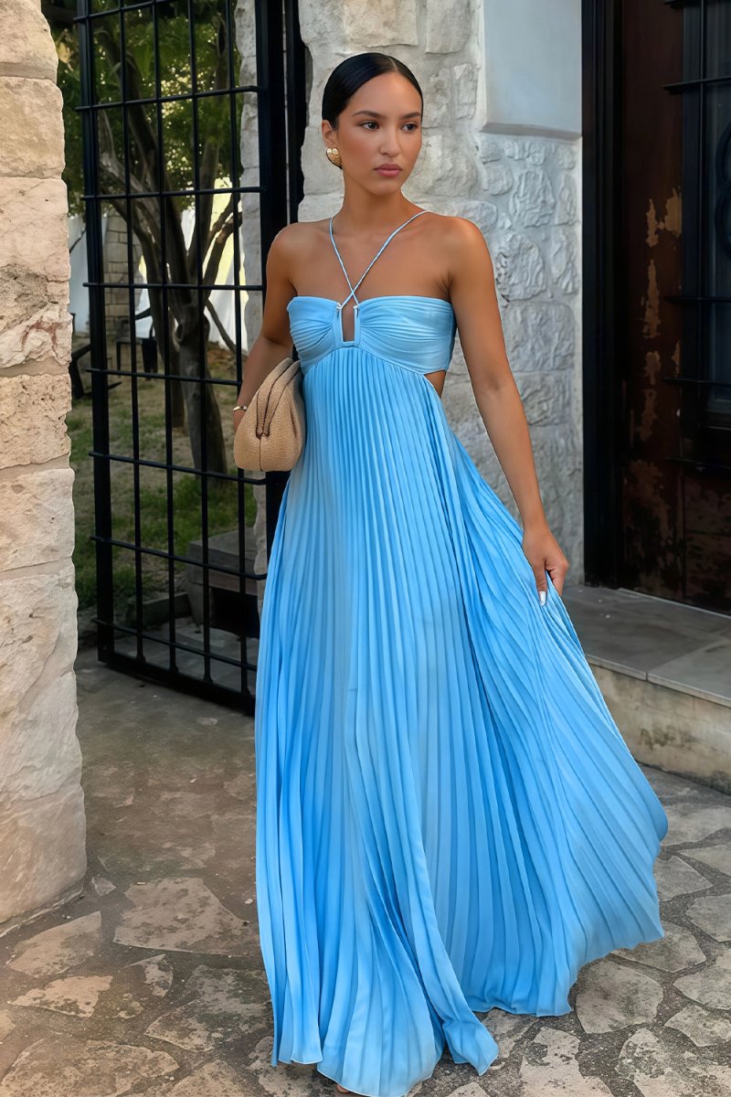 Luella | Dam Halterneckplisserad Maxi Balklänning