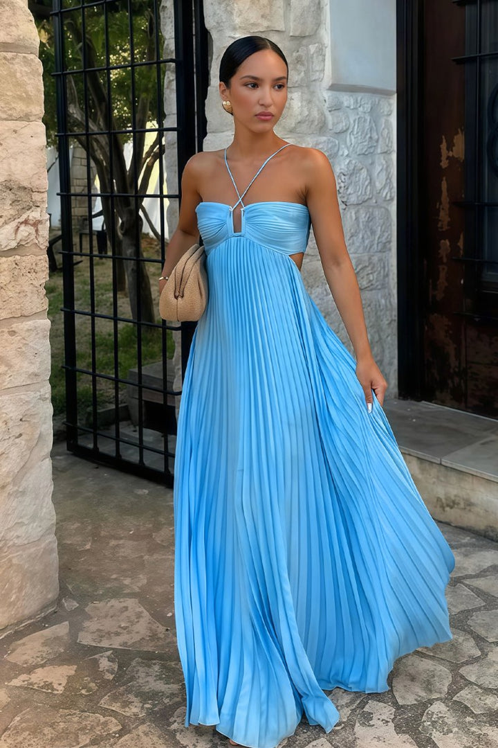 Luella | Dam Halterneckplisserad Maxi Balklänning