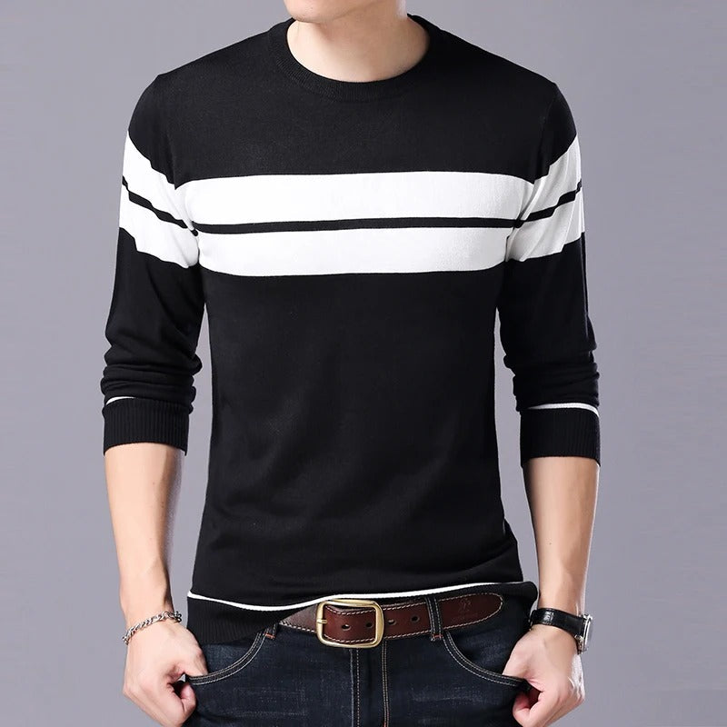 Patchwork-pullover med O-ringning för män