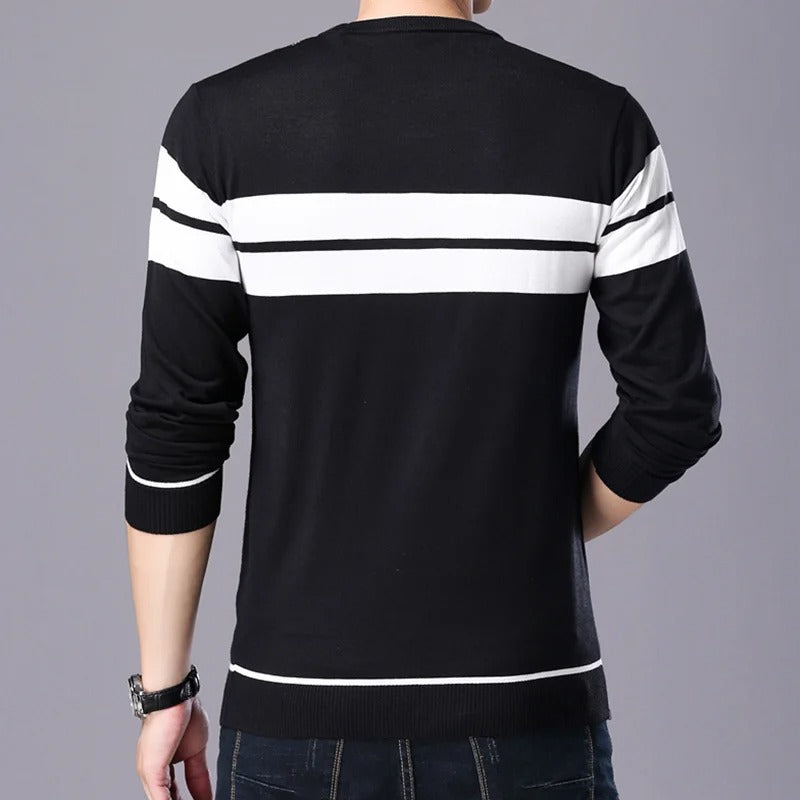 Patchwork-pullover med O-ringning för män