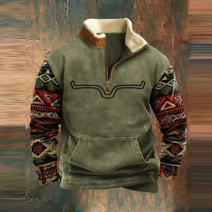 Sweatshirt med halv dragkedja - Varm fleecefodrad tröja med kvarts dragkedja för herrar för vintern