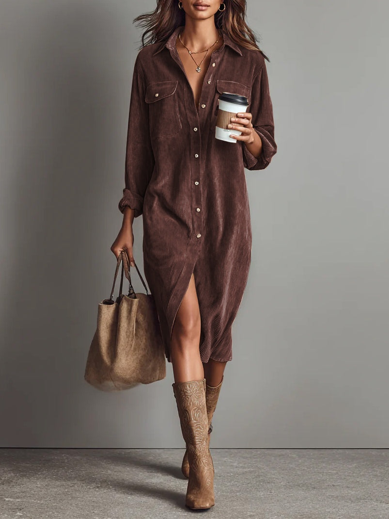 Marielle™ Corduroy-skjortklänning | Avslappnad elegans för vardagen